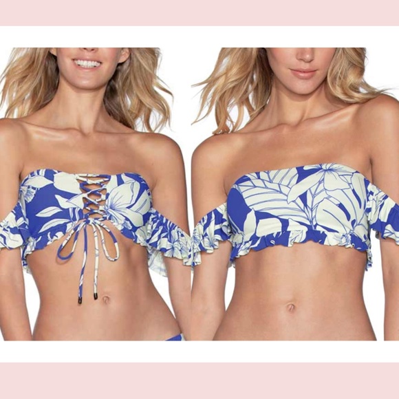 NWT $76 Maaji [ XS ] Maraja Cold Shoulder Ruffle Bandeau‎ Bikini Top - Picture 1 of 13